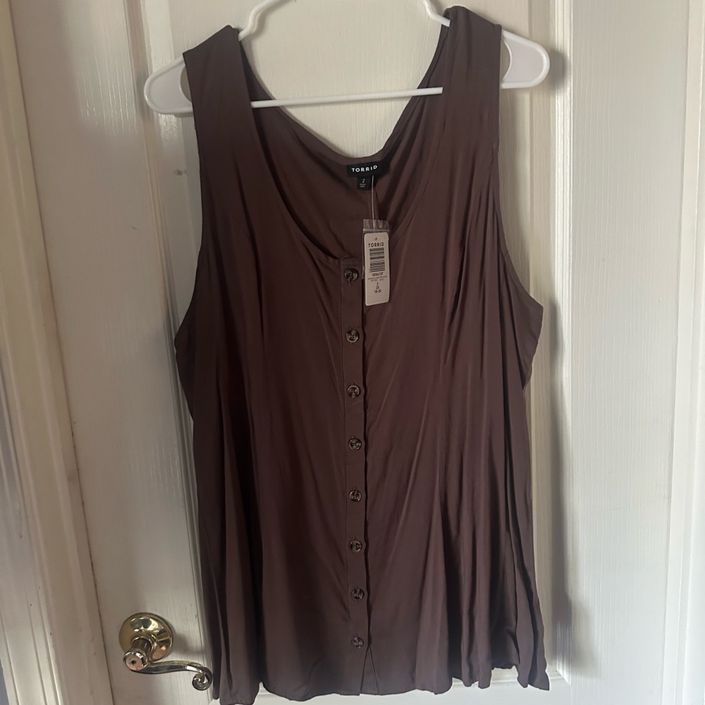 Torrid Chocolate Button-Front Tank Top - Picture 2 of 4